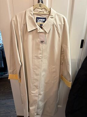 NWT Lands' End Women's Cream Trench Coat with Yellow Cuff Detail